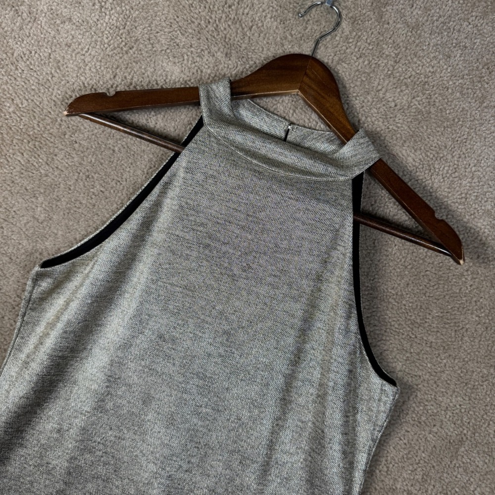 White House Black Market Halter Top Womens Small Gold Metallic Shimmer Mock Neck